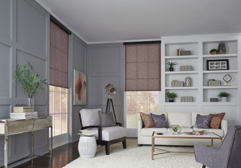 A luxury living room with Lutron window shades.